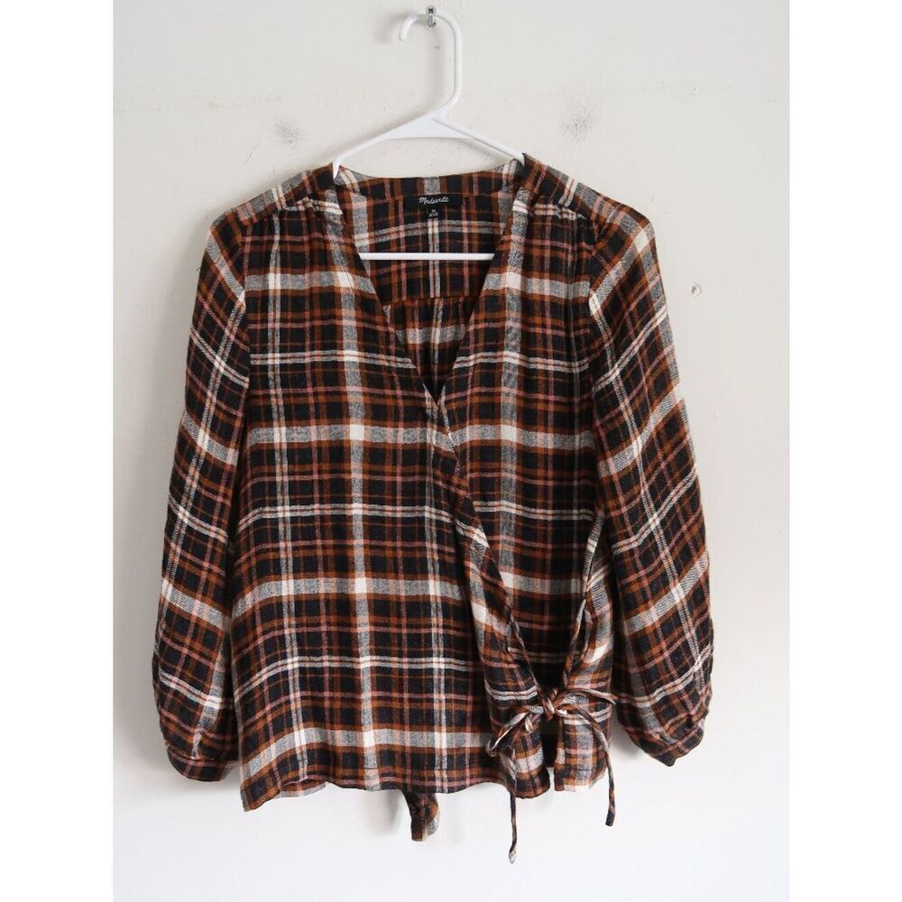 Madewell Plaid Front Tie Blouse - Size XS
